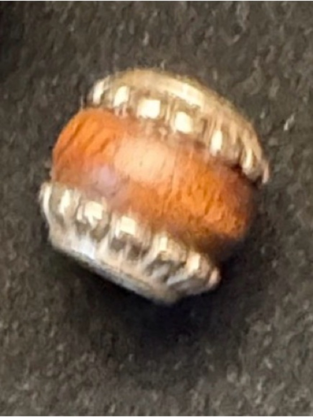 Silver and Brown wooden Bead Charm - 3 available
